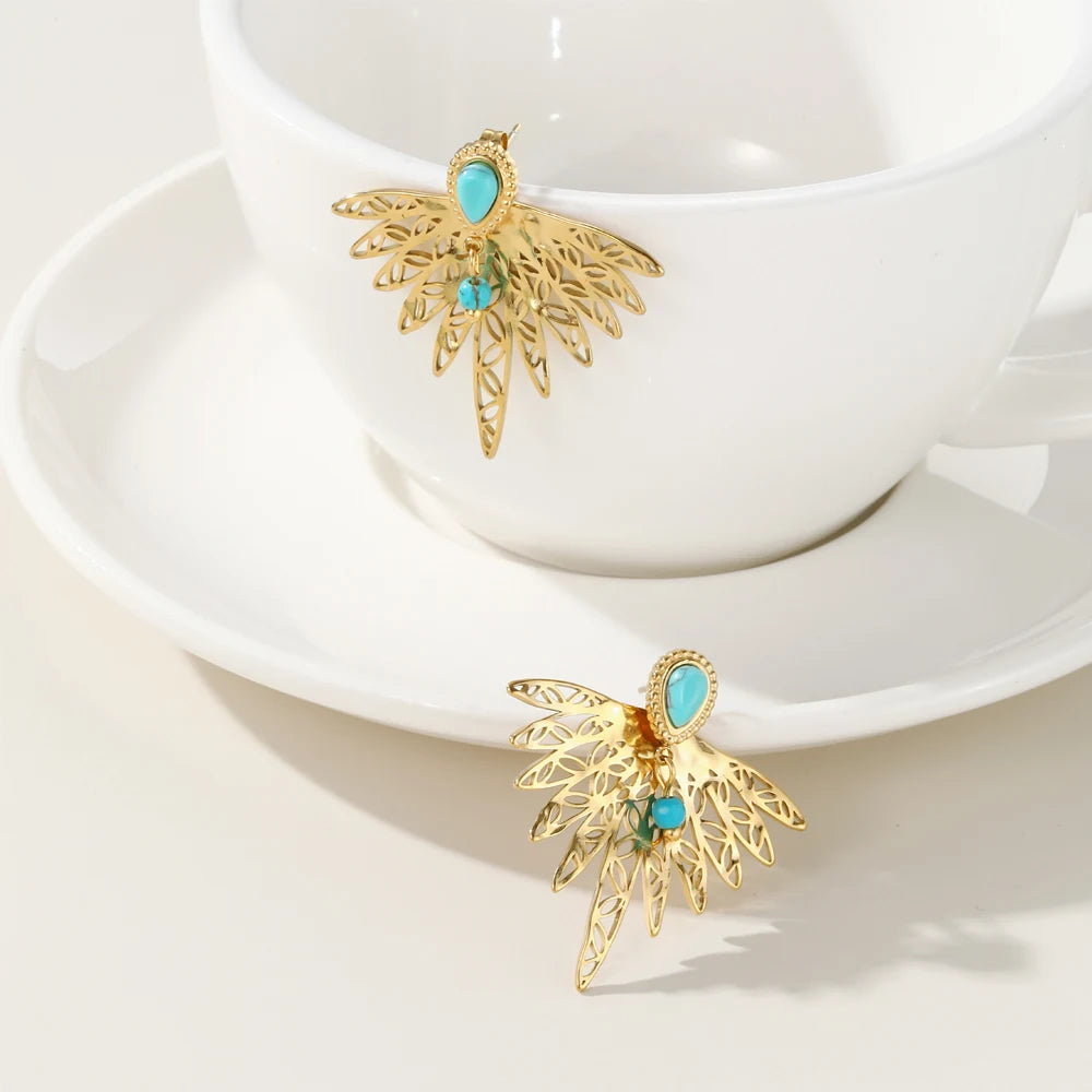 18K Gold Plated Stud Earrings - High Fashion With Natural Stones 18K Gold Plated Stud Earrings - High Fashion With Natural Stones